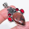 Natural Mahogany Obsidian, Garnet 925 Sterling Silver Jewelry Pendant 2.21" P4k74