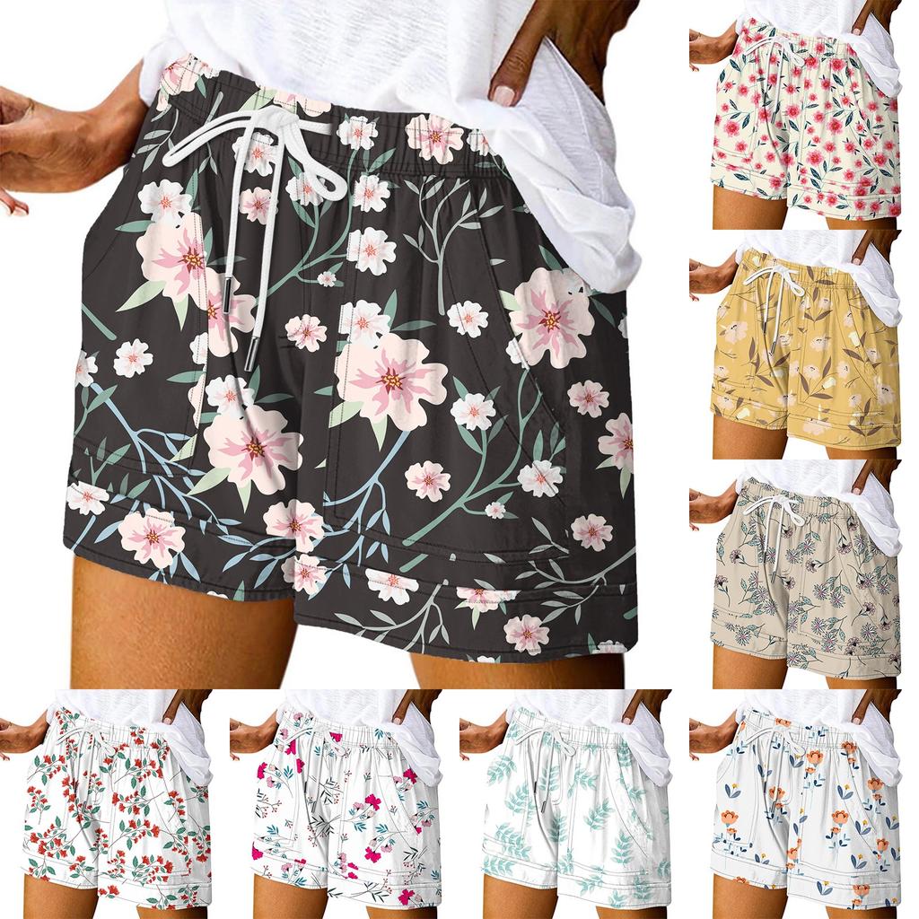 Women's Casual Summer Elastic Beach Shorts Print Casual Shorts