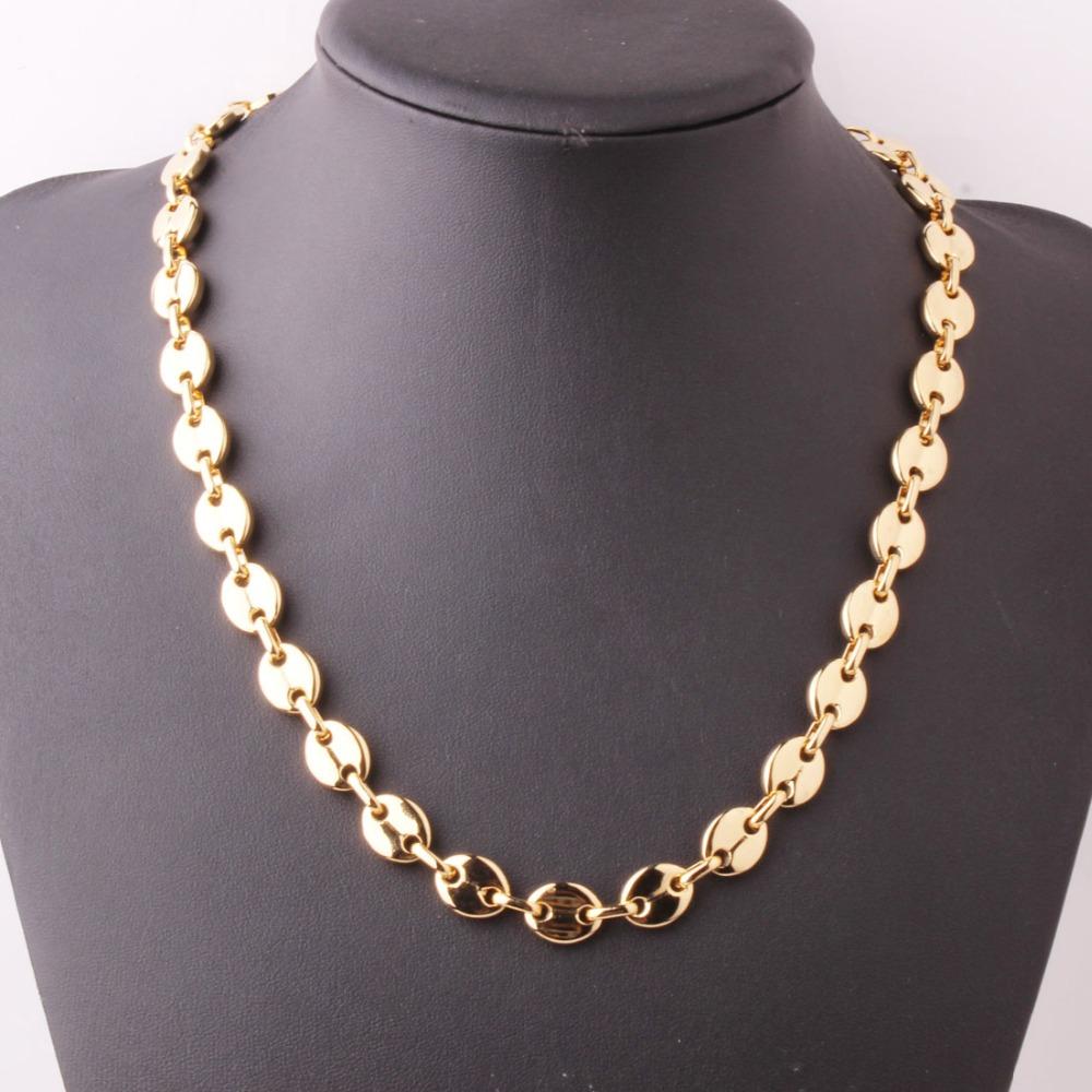 7/9/11mm 7-26" High Quality Gold Tone 316L Stainless Steel Mens Womens Coffee Bean Beads Chain Necklace or Bracelet