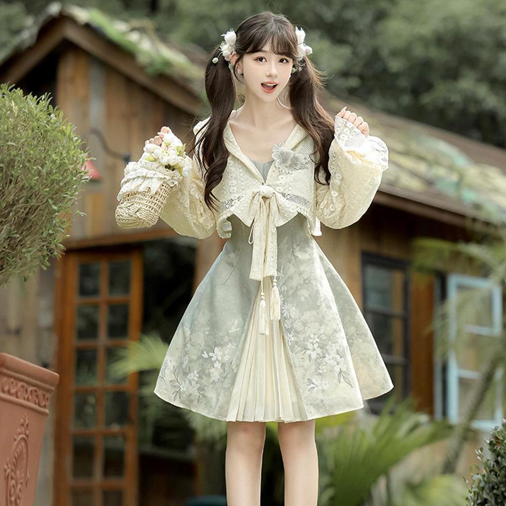 Женский комплект Yi Meng Ge Fangcao Ji Hanfu — топ и платье в китайском стиле 7389