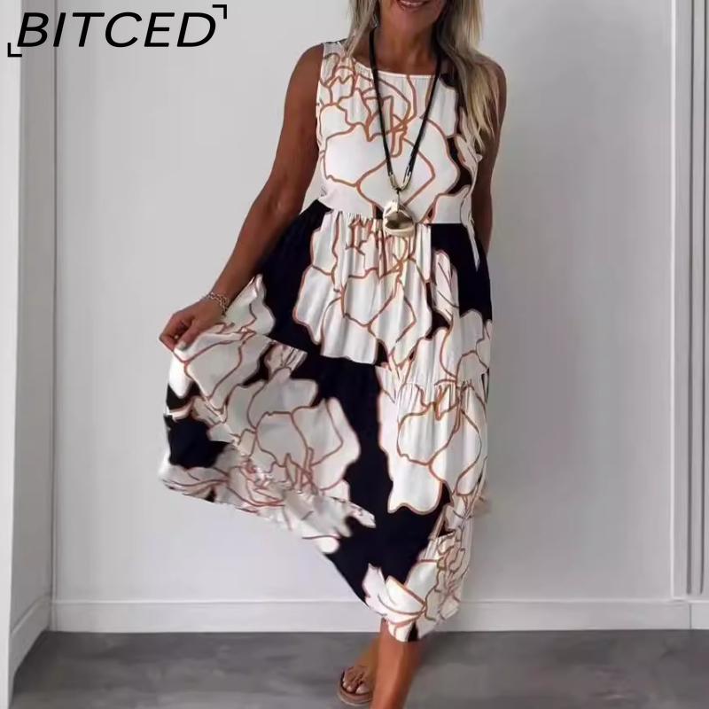 BITCED Летние женские модные платья без рукавов с принтом и завязками