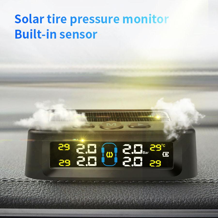 Система контроля давления в шинах автомобиля на солнечных батареях TPMS, безопасность давления в шинах, цветной цифровой дисплей, 4 внешних датчика, предупреждение о температуре и давлении в шинах