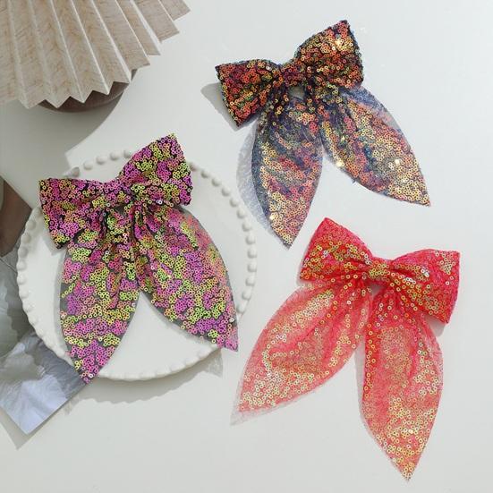 Girls Hair Pin Shiny Sequins Lightweight Breathable Fabric Hair Clip Bow Hair Accessories Party Photo Prop