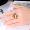 2023 Light Luxury Natural Citrine Large Gemstone Ring Women's Fine Jewelry Anniversary Gift 925 Sterling Silver