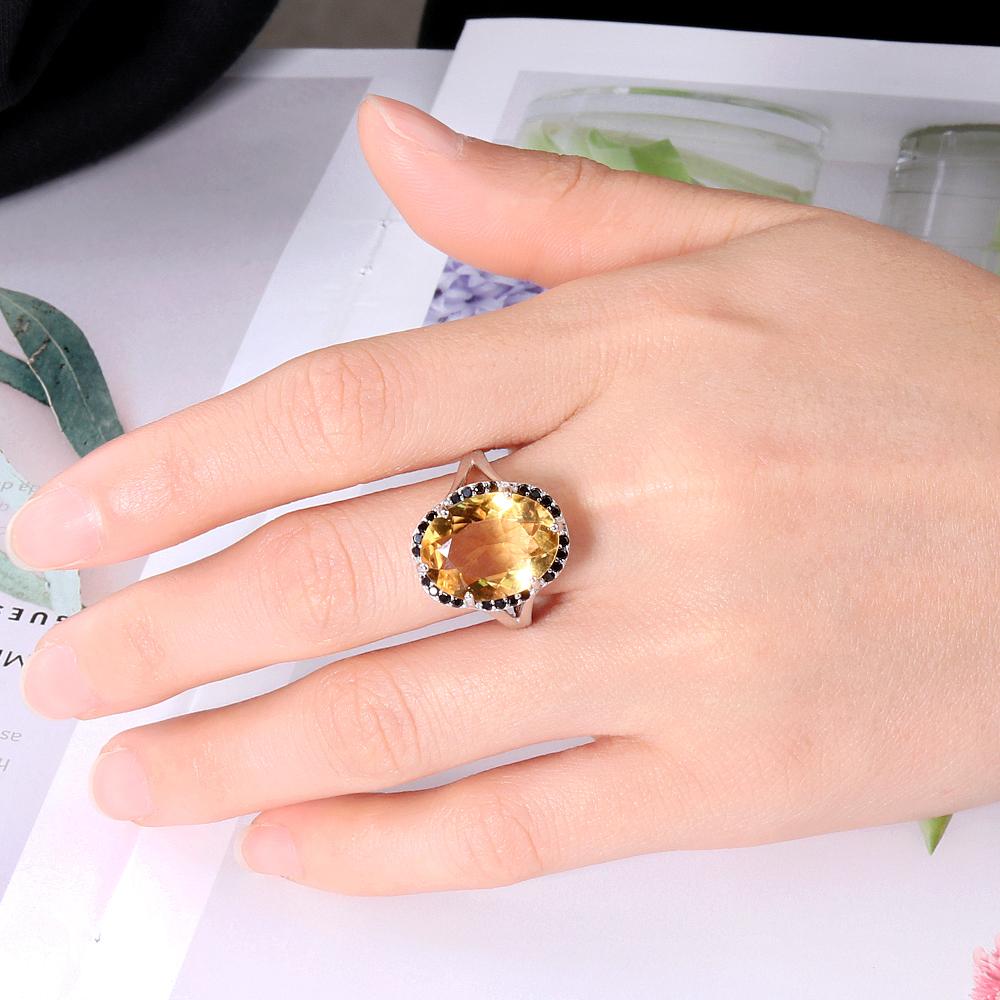 2023 Light Luxury Natural Citrine Large Gemstone Ring Women's Fine Jewelry Anniversary Gift 925 Sterling Silver