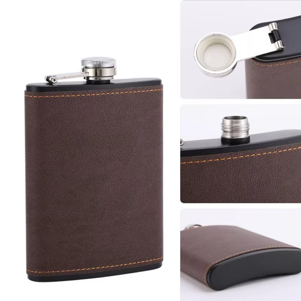 Stainless Steel Leather Texture Hip Flask 6/8 Oz Whiskey Flasks Drinkware Flagon Man Gifts