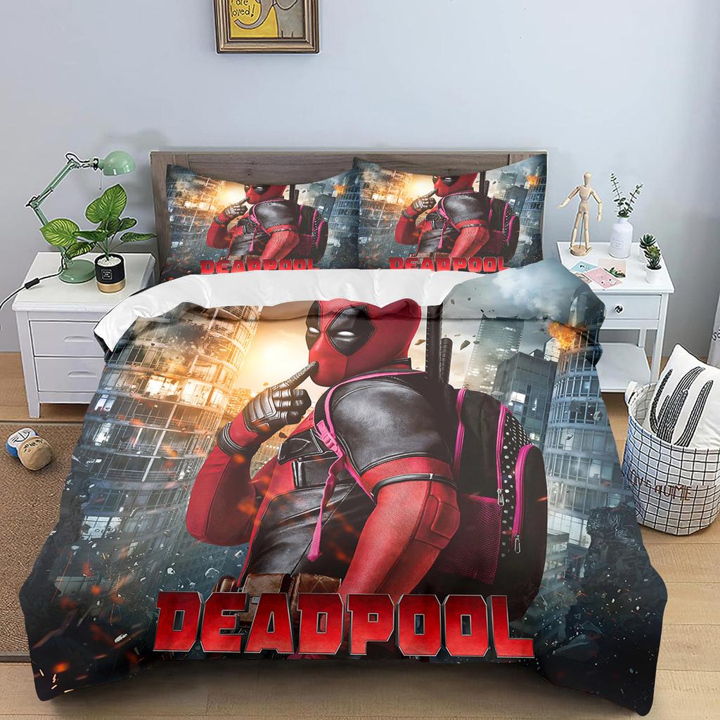 Deadpool Anime, Home Bedroom Comforte Nordic polyester material, suitable for children and adults, 3-piece set