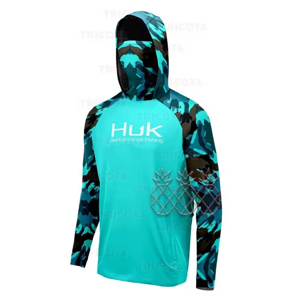 HUK Fishing Hooded Shirt Face Mask Scarf Fishing Suit Men's Long Sleeve Breathable Quick Dry Fishing Suit