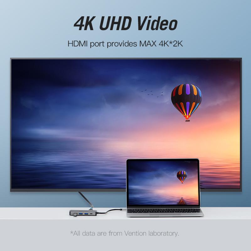 Док-станция Vention Thunderbolt 3, USB-концентратор типа C к HDMI, адаптер USB3.0 RJ45 для MacBook, Huawei P20 Pro, USB-концентратор C