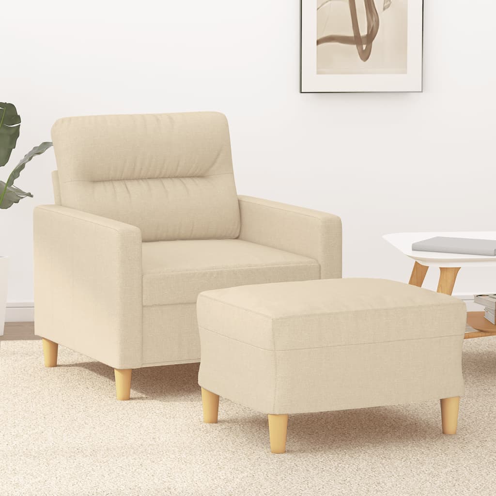 Cream Armchair with Footstool 60 cm Fabric