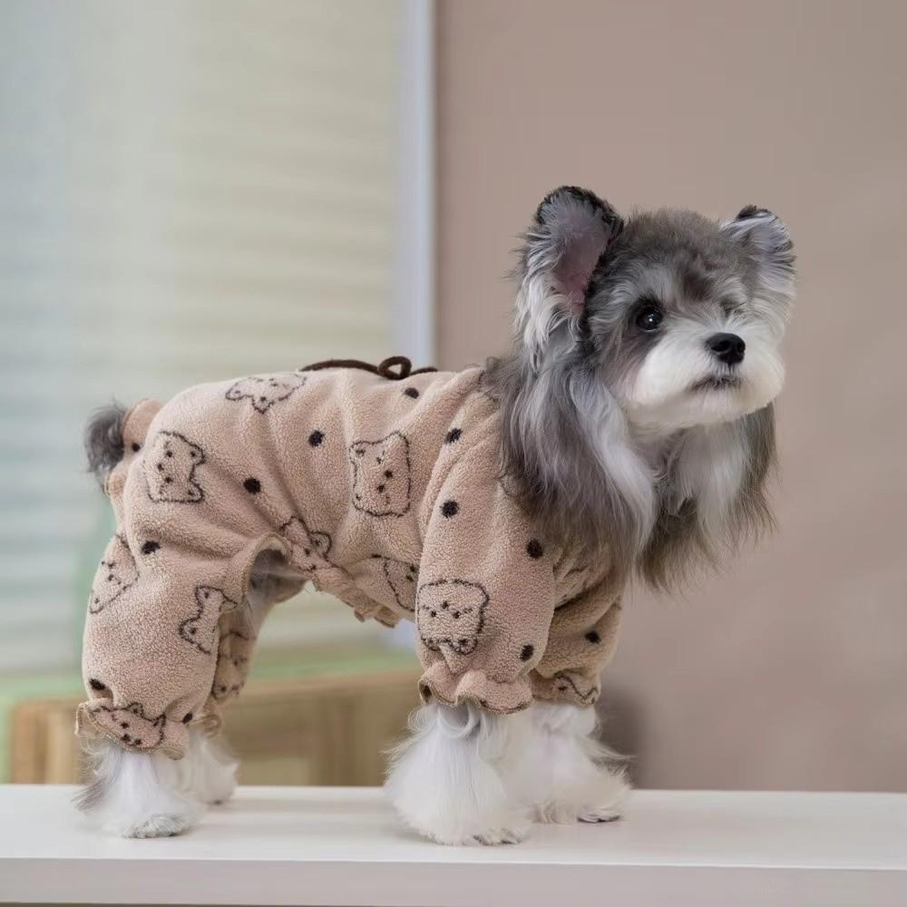 Fleece Lined Dog Overalls Thicken Warm Pet Outfits Cute Dog Pajamas For Small Dogs