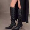 Сапоги на высоком каблуке Женские сапоги осень 2024 Весенние и осенние сапоги Spice Girls Острые каблуки выше колена Широкие сапоги с ворсом