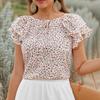 ZANZEA Женские летние блузки с круглым вырезом и коротким рукавом с оборками и цветочным принтом