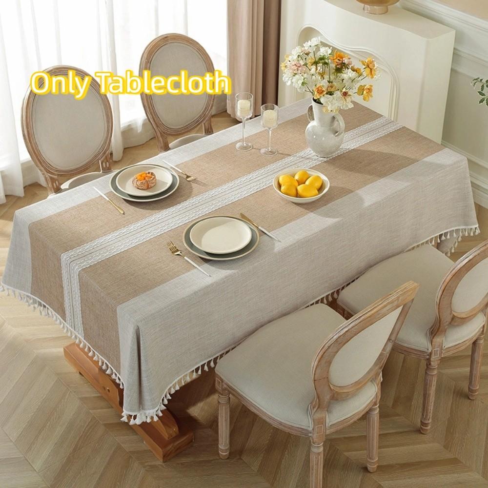 Tassel Edge Interweaving Grid Tablecloth French Rustic Washable Restaurant Tablecloth Rectangular Dust Cover Coffee Table Mat