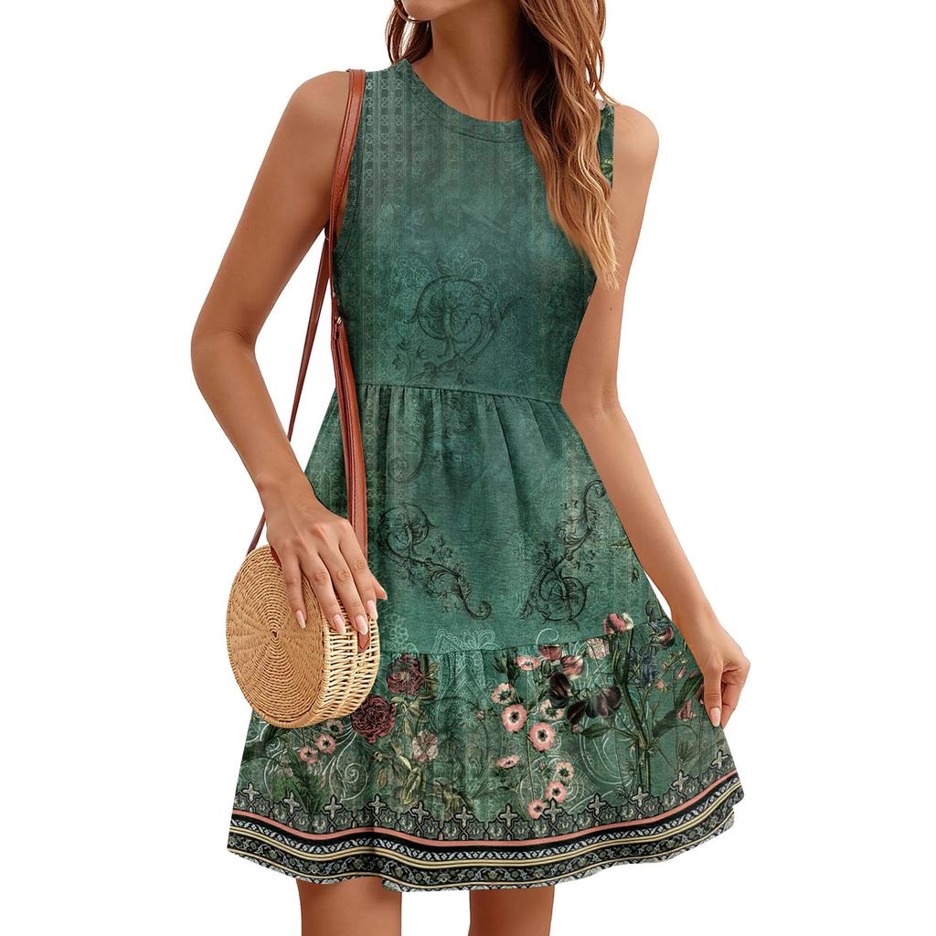 Женские летние платья Свободные сарафаны без рукавов с V-образным вырезом Платье с карманами