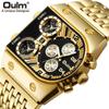 Multi Time Zone Large Dial Luminous Men's Watch Steel Band Fashion Casual Personality Quartz Watch Gold