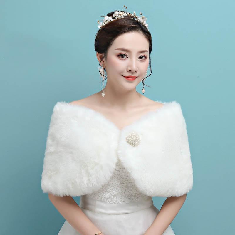 Свадебное вечернее платье с запахом из искусственного меха, болеро, накидка, свадебная шаль