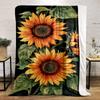 "Vivid Sunflower Print on Dark Background Flannel blanket for bedroom living room sofa and nap"