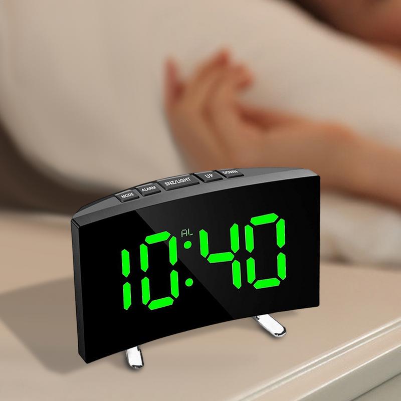 Digital Alarm Clocks For Kids LED Alarm Clock Curved Screen Large Display Alarm Clock For Bedroom Study LED Desktop Clock Silent