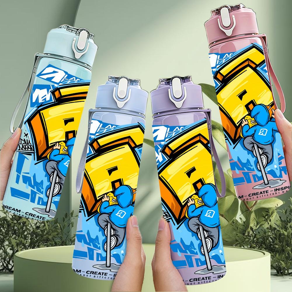 1PC Letter A Block Character 750ml Color Plastic Sports Water Bottle Leakproof Flip Straw Lid Suitable for Sports Office Home Use