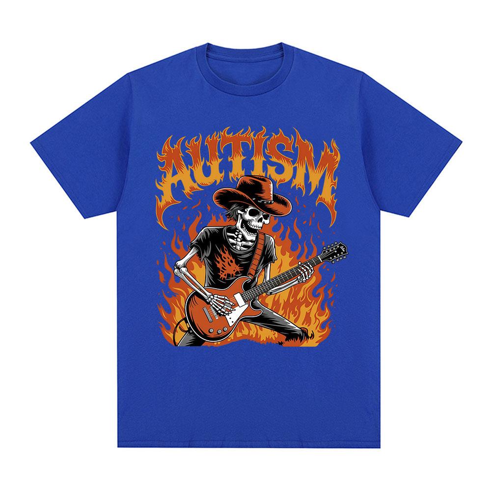 Autism Funny Skeleton Meme Tshirts Men Women Clothing Vintage Summer Short Sleeves Tshirt 100 Cotton Casual Oversized T Shirt