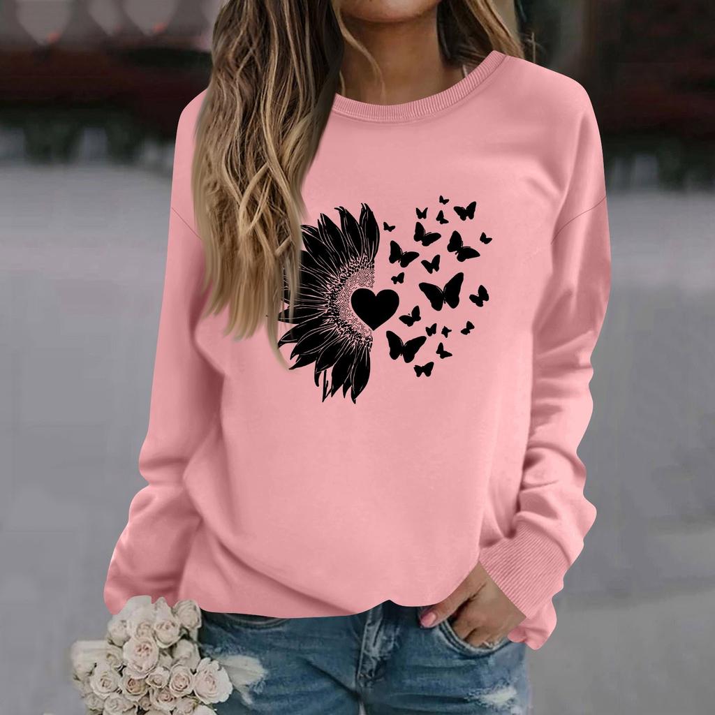 Женская модная повседневная толстовка с длинным рукавом и круглым вырезом с принтом