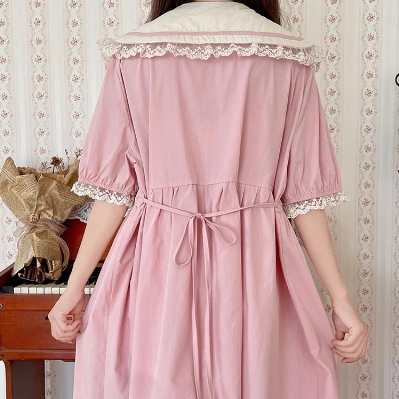 Японское летнее женское милое платье Mori Girl с воротником Питера Пэна, розовое, синее платье с цветочной вышивкой, милые платья Kawaii с кружевными оборками