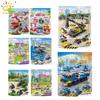 HUIQIBAO 6IN1 City Fire Car Police Truck Engineering Crane Building Blocks Tank Helicopter Bricks Set Toys for Children