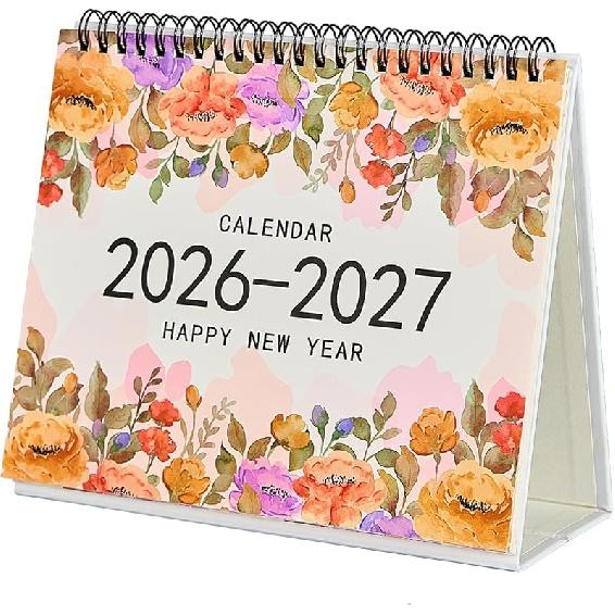 Desk Calendar 2026-2027, Small Desktop Calendar 6.8" x 8"with Floral Design, 18-Month Flip Calendar with Daily Blocks for Teacher, Office & Home,