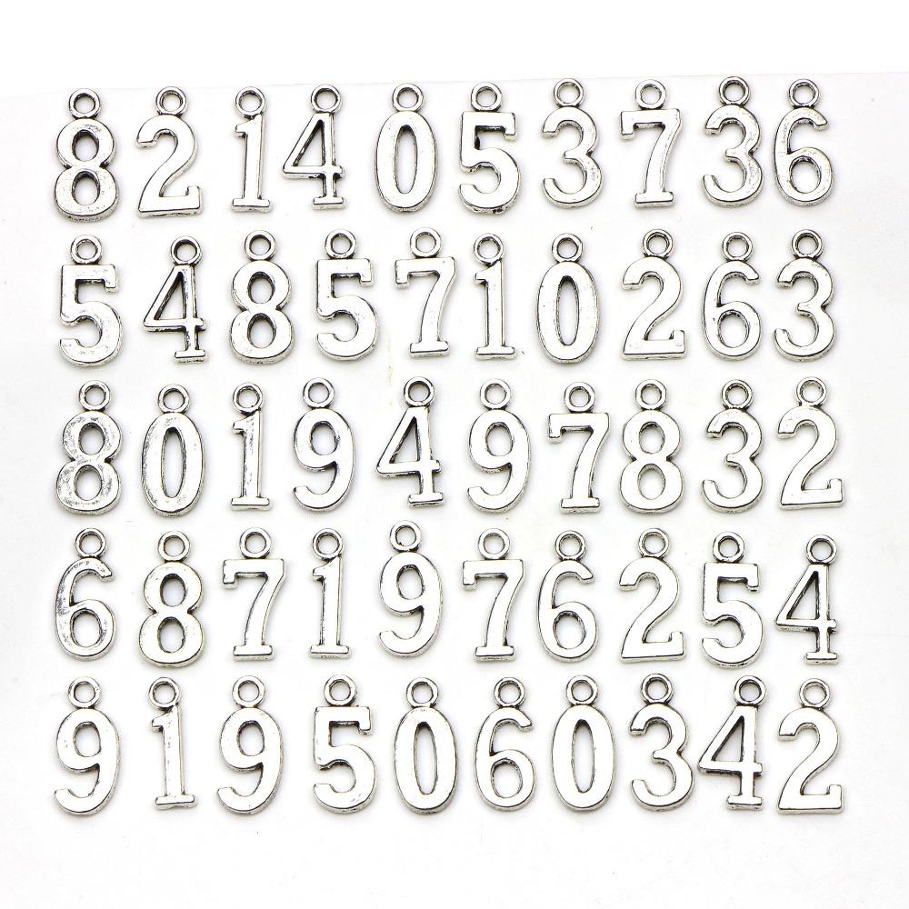 100pcs Alloy Numbers Charm Pendants Sliver Alloy Charms Pendants  for Jewelry Making