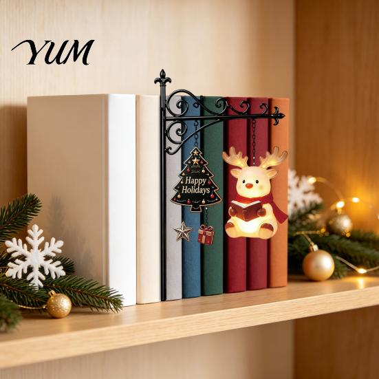 Santa Elk Snowman Ornament 2PCS Christmas Bookshelf Lamp, Resin Claus Hanging Room Accent Light, Multi-Color Lighting Wall Mounted for Holiday