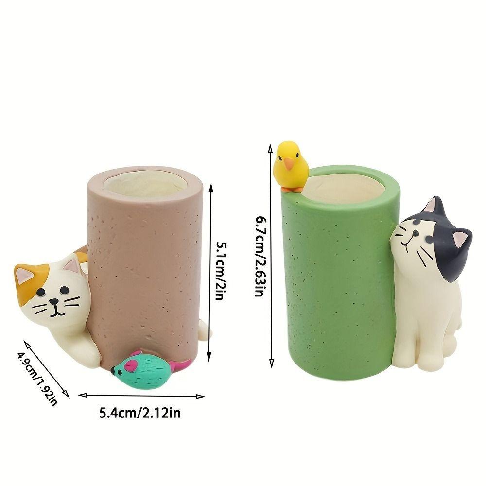 Cat Ornaments Single Pencil Holder Cute Cat And Mouse Pencil Stand Container  Office Stationery