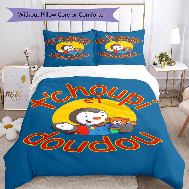 3pcs Tchoupi Bedding Set Duvet Cover Closure Includes 1 Duvet Cover & 2 Pillowcases, Soft and Comfortable for All Seasons.