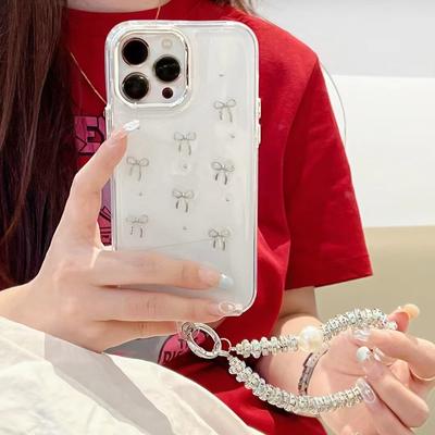 Подходит для чехла для мобильного телефона iPhone 15 Promax Apple 14 с бантом и блестками 13 со шнурком 12 Девушки в стиле Ins