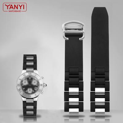 Силиконовый ремешок для часов с ремешком из нержавеющей стали для автомобильных часов, ремень, выпуклый 20*10 мм, резиновый ремешок для часов, браслет на запястье