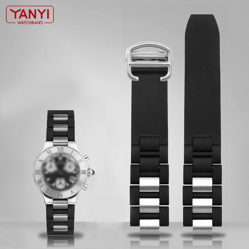 Силиконовый ремешок для часов с ремешком из нержавеющей стали для автомобильных часов, ремень, выпуклый 20*10 мм, резиновый ремешок для часов, браслет на запястье