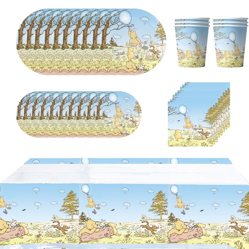 Набор тарелок, чашек и скатерти 51 шт. для декора тематической вечеринки в стиле Винни-Пуха