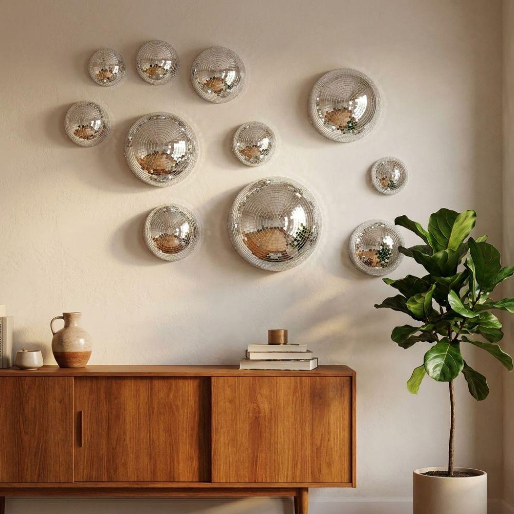 5Pcs Semicircle Mirror Disco Ball Wall Art Metallic Reflective Ball Ornament Party Background Decor