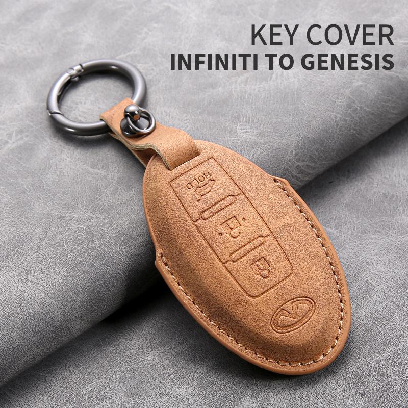 Leather Car Key Cover Case for Infiniti Q50L QX50 QX60 QX55 Q70 Q70L Q30 QX30 QX70 ESQ XQ80 XQ60 Q60S Car Key Rope Keyring