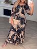 2025 Европейская и американская мода Платье с цветочным принтом, рукавом семь восьмых и сборкой на талии для женщин.