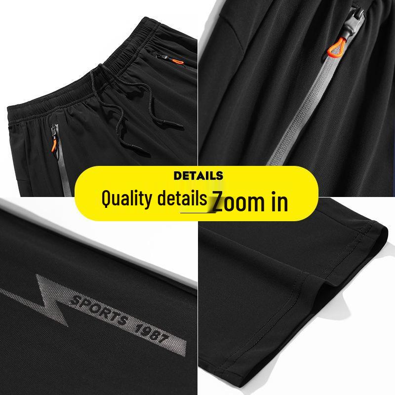 Мужские летние эластичные спортивные шорты из ледяного шелка с карманами и молнией