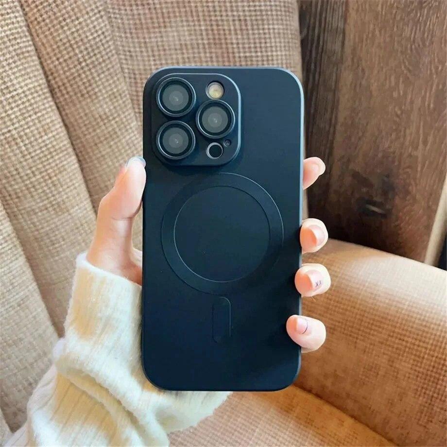 Роскошные чехлы для телефонов Magsafe с магнитной защитой линз для iPhone 15 14 11 13 12 Pro Max Plus, аксессуары для беспроводной зарядки