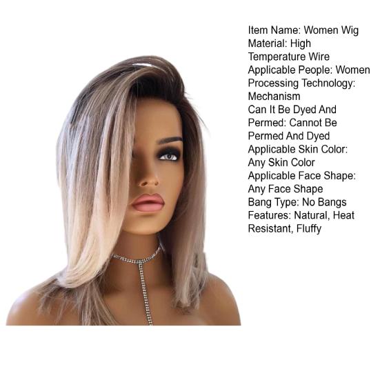 Women Long Straight Wig Side Part Natural Heat Resistant Ladies Shoulder Length Gradient Color Synthetic Hair