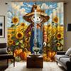 2pcs HD Sunflower Scarecrow Decorative Curtain In the Field Yellow Tie Digital Printed Curtain Home Decoration Style Decorati