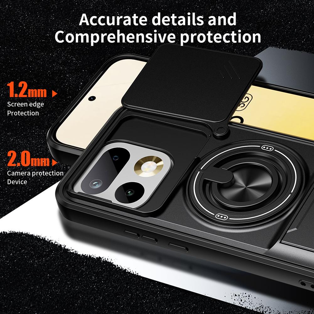 KEYSION Магнитный чехол для телефона Realme 16T 5G Защита сдвижной крышки камеры Вертикальная подставка Кольцо 360° Ударопрочная задняя крышка