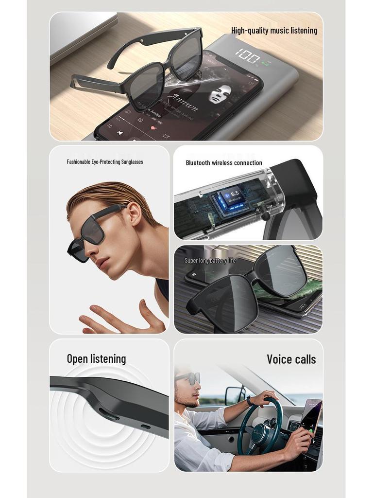 Умные Bluetooth-очки с ИИ: Беспроводные наушники с переводом в реальном времени на 100+ языков, воспроизведением музыки и функцией звонков.