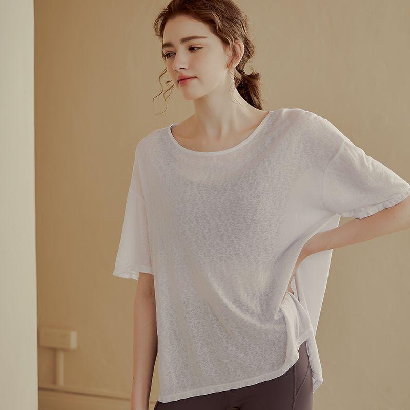 Дышащий топ для бега свободного кроя, легкая футболка для йоги, утягивающая тренировочная рубашка для женщин