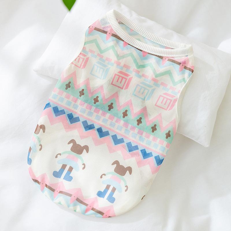 Spring and Summer Dog Cartoon Cute Colorful Small Animal Mesh Vest Medium and Small Dog Teddy Cat Pet Clothes