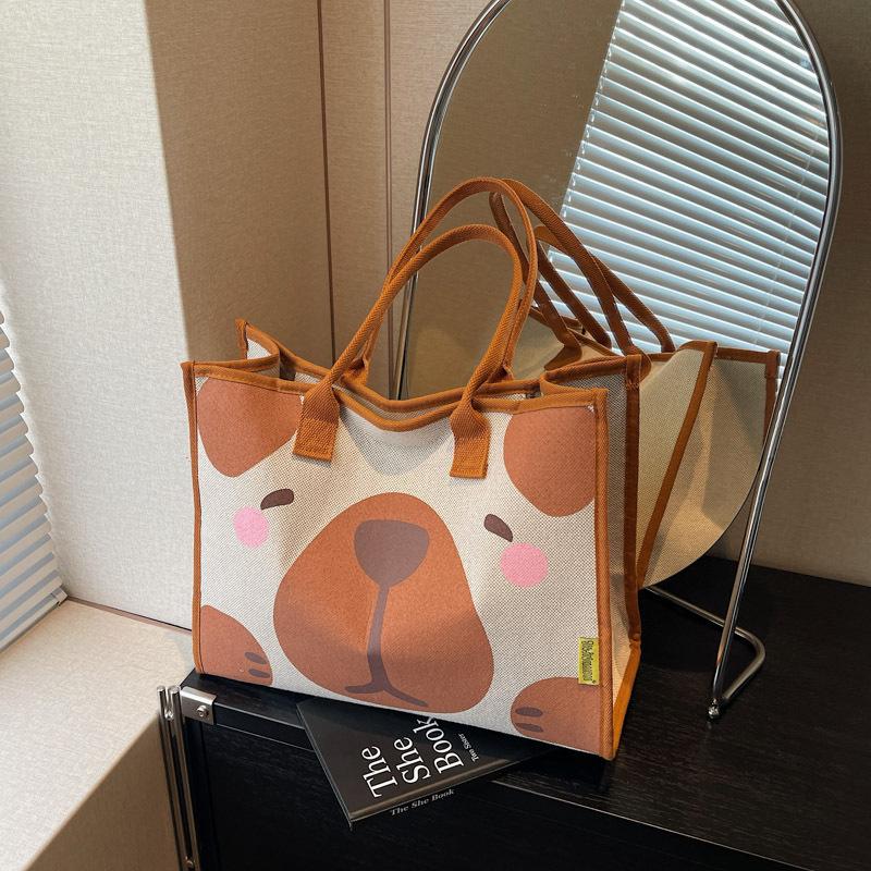 Холщовая сумка женская большой вместимости новая летняя повседневная на плечо мультяшная сумка-тоут для занятий для студентки