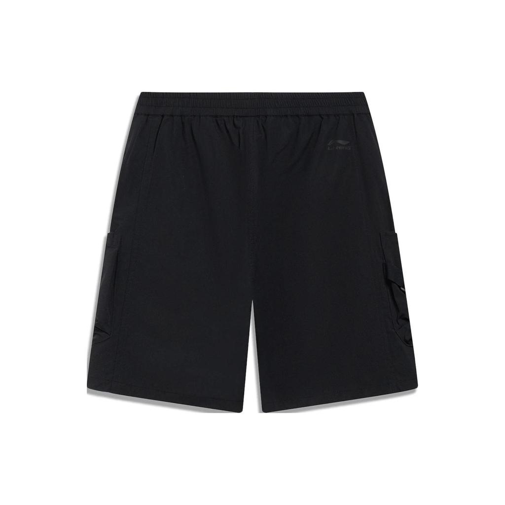 Li-Ning Прямые повседневные шорты со средней талией и логотипом, мужские брюки черного цвета AKST587-1